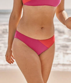 The Diagonal Mid Rise Bottom - Hibiscus & Grapefruit -Summer Salt Swim Store 1 ModelFront2
