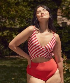 The Sea Breeze Cutout One-Piece - Mixed Stripe In Grapefruit & White Sand -Summer Salt Swim Store 1 ModelFront 4cd090b2 19a2 4db1 aaf8 4c1c6fd444a5