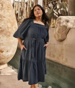 The Going Places Gauze Midi Dress - Midnight 7 The Going Places Gauze Midi Dress - Midnight -Summer Salt Swim Store 1 ModelFront c854dd8e 11a7 45d6 a9ac 87b18c73750d