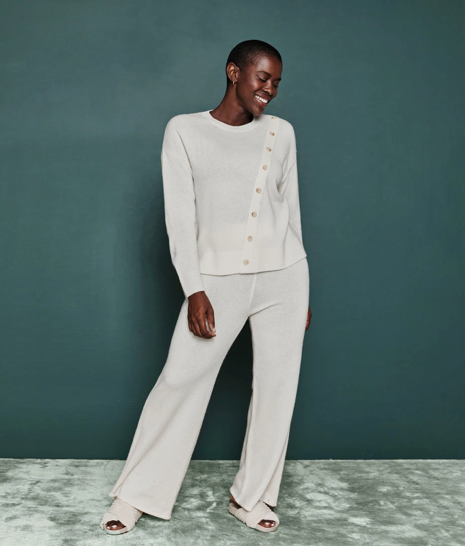 The Luxe Cashmere Blend Sweater Pant - White Sand 1 The Luxe Cashmere Blend Sweater Pant - White Sand