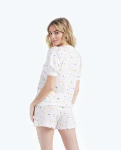 The Softest French Terry Puff Short Sleeve Top - Paint Splatter In White Sand 6 The Softest French Terry Puff Short Sleeve Top - Paint Splatter In White Sand -Summer Salt Swim Store 2 ModelBack 212033e9 f067 4d14 916c cdce7f4be60f