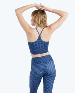 The High Neck Midi Sports Bra Tank - Gingham In Blue Mountain & Toffee -Summer Salt Swim Store 2 ModelBack 54791196 a314 4395 91bb 74dd1a4f0c7d
