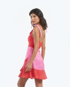 The Short Beach To Brunch Wrap Skirt - Square Dot In Flamingo & Hibiscus -Summer Salt Swim Store 2 ModelBack aa3dac56 42f7 44f0 973f 65cf72acef98