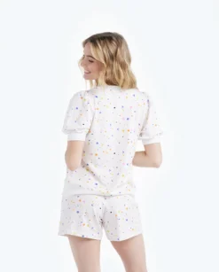 The Softest French Terry Lounge Shorts - Paint Splatter In White Sand -Summer Salt Swim Store 2 ModelBack e0ce425d 4116 4091 a4f8 38663c41d10c