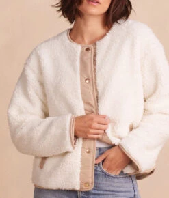 The High Pile Short Sherpa Jacket - White Sand & Moonlight