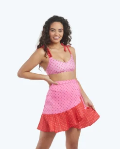 The Short Beach To Brunch Wrap Skirt - Square Dot In Flamingo & Hibiscus -Summer Salt Swim Store 3 ModelDetailFront b862680f 67d0 4438 90e1 5334c75de62e