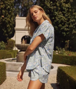 The Poolside Poplin Button-Down Shirt - Secret Garden In Powder Blue & Sage -Summer Salt Swim Store 3 ModelFullBody 2f6d27cf 6b09 490a b1b6 0762e00e20ed