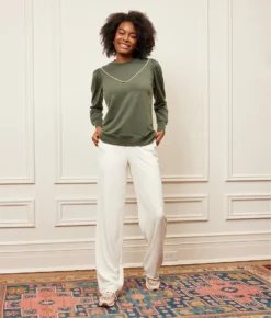 The Softest French Terry Contrast Puff-Sleeve Pullover - Olive & White Sand 10 The Softest French Terry Contrast Puff-Sleeve Pullover - Olive & White Sand -Summer Salt Swim Store 3 ModelFullBody 9ff42122 8649 48c0 8f07 47c1f59da841