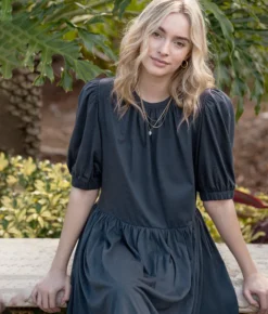 The Luxe Pima Puff-Sleeve Mini Dress - Midnight 7 The Luxe Pima Puff-Sleeve Mini Dress - Midnight -Summer Salt Swim Store 3 ModelFullBody d32318c5 443c 4bc7 9dd3 631c2a7badac