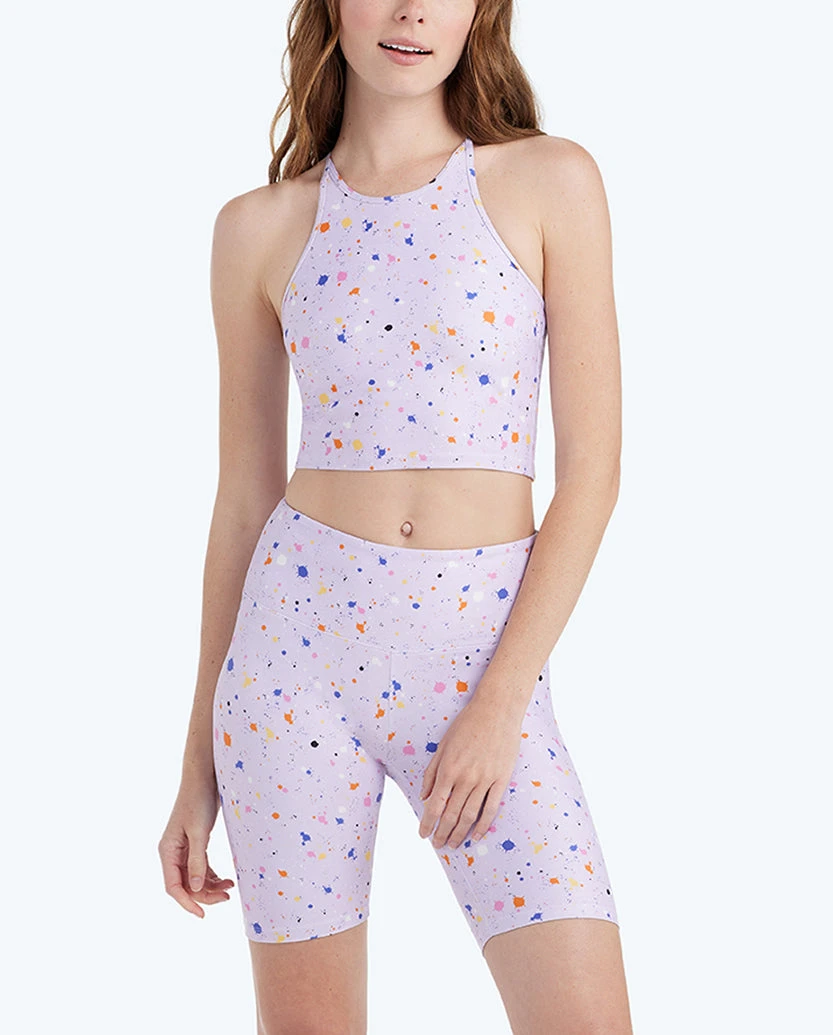 The Do-It-All High Rise Biker Shorts - Paint Splatter In Lilac 4 The Do-It-All High Rise Biker Shorts - Paint Splatter In Lilac - Image 4