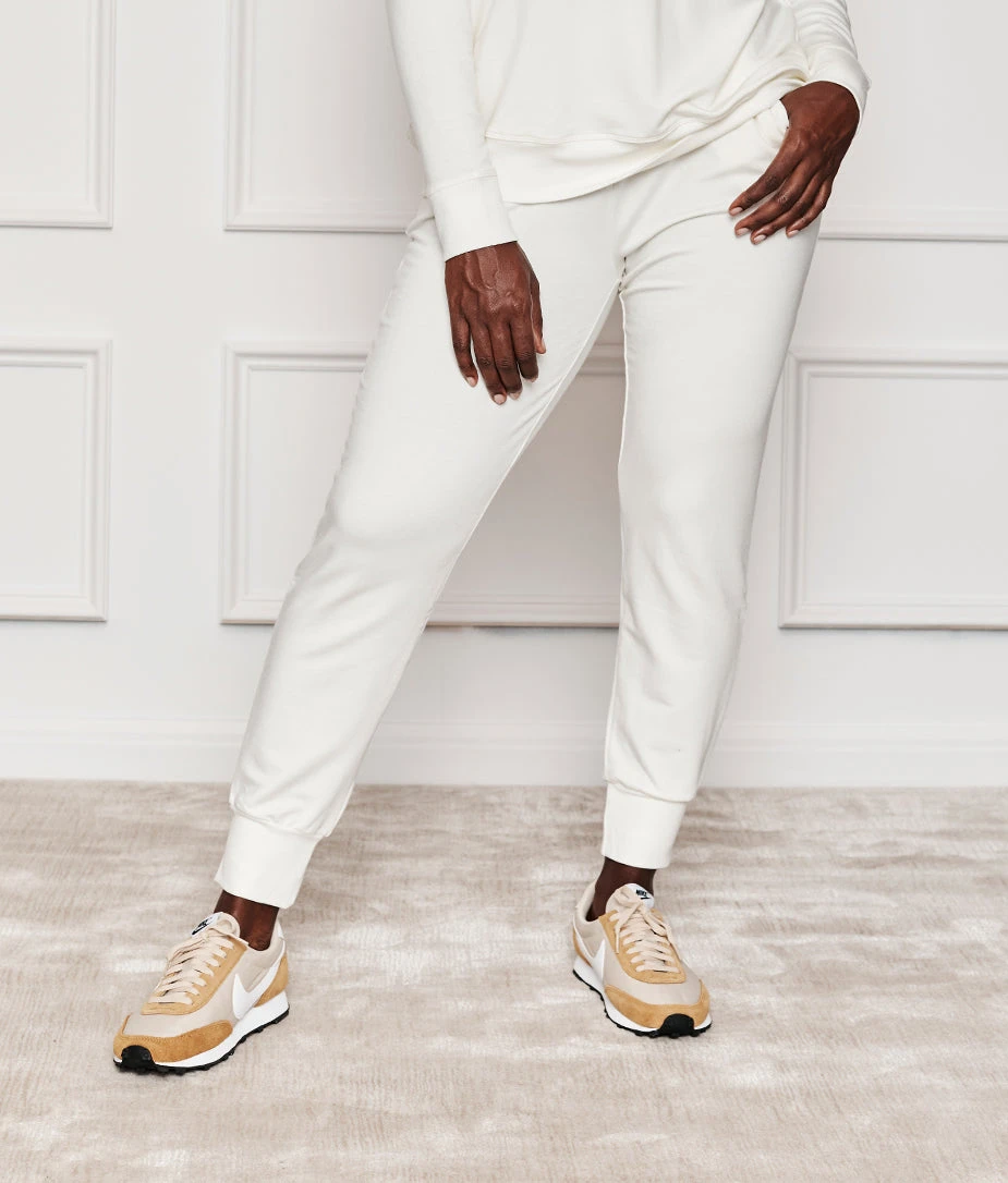 The Softest French Terry Jogger - White Sand 1 The Softest French Terry Jogger - White Sand