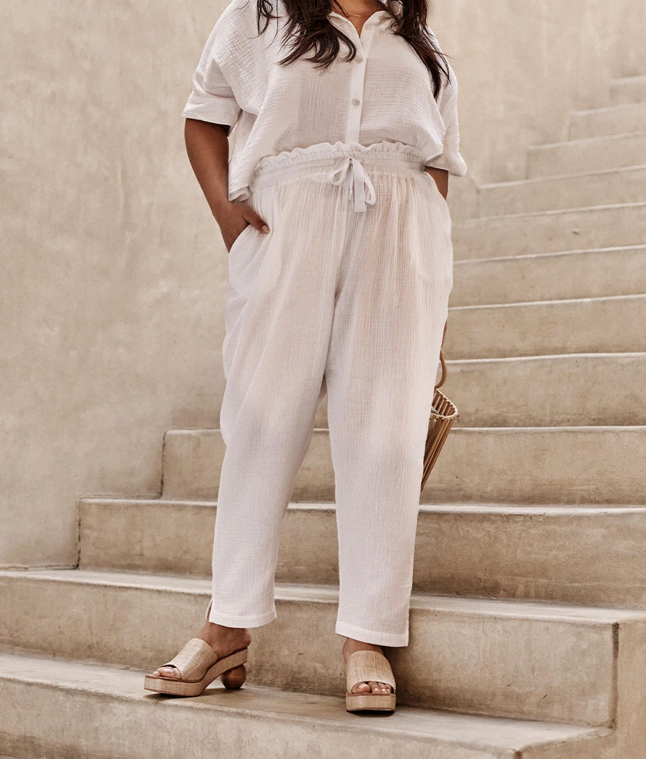 The Going Places Gauze Drawstring Pant - White Sand 4 The Going Places Gauze Drawstring Pant - White Sand - Image 4