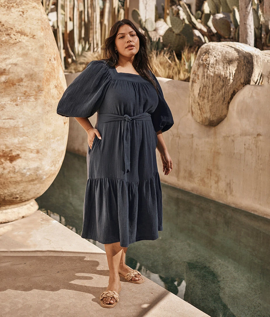 The Going Places Gauze Midi Dress - Midnight 5 The Going Places Gauze Midi Dress - Midnight - Image 5