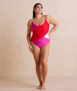 The Long Torso Marina - Lava & Hibiscus & White Sand -Summer Salt Swim Store 4 ModelFrontFullBody