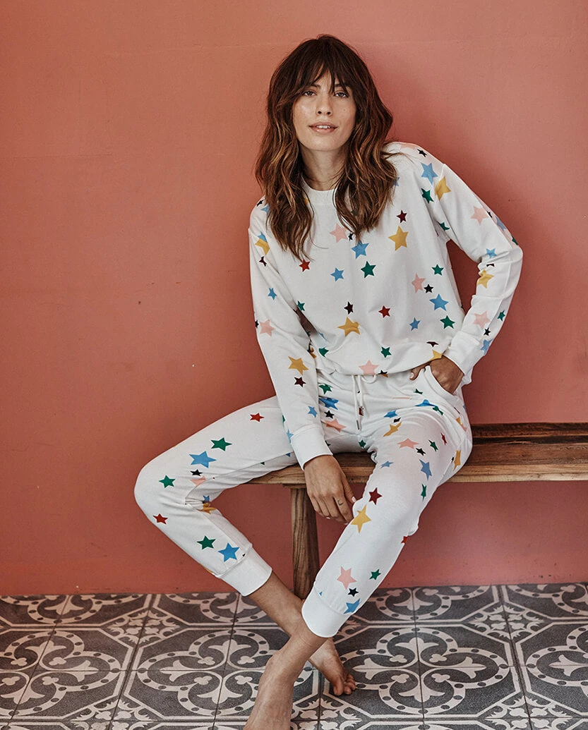 The Softest French Terry Jogger - Scatter Stars In White Sand 2 The Softest French Terry Jogger - Scatter Stars In White Sand - Image 2