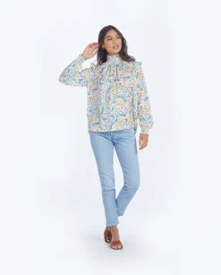 The Silky Mock Neck Blouse - Wildflower Fields In Sunshine & Coral 9 The Silky Mock Neck Blouse - Wildflower Fields In Sunshine & Coral -Summer Salt Swim Store 5 ExtraProductShot 9c61ef66 ea00 4b15 9edf 9b37824c334c