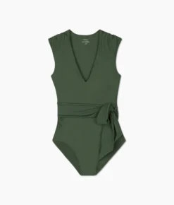 The Breaker Belted One-Piece - Olive -Summer Salt Swim Store Belted Cap Sleeve One Piece Olive FLAT