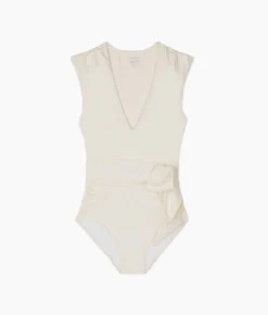 The Breaker Belted One-Piece - White Sand 7 The Breaker Belted One-Piece - White Sand -Summer Salt Swim Store Belted Cap Sleeve One Piece White Sand FLAT