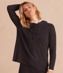 The Coziest Cashmere Blend Hoodie - Charcoal & White Sand -Summer Salt Swim Store CashBlendHoodie SeaUrchin Crop Front2