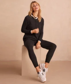 The Coziest Cashmere Blend Hoodie - Charcoal & White Sand -Summer Salt Swim Store CashBlendHoodie SeaUrchin Front Full3