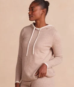 The Coziest Cashmere Blend Hoodie - Toffee & White Sand -Summer Salt Swim Store CashBlendHoodie ToffeeWhiteSand Crop Front