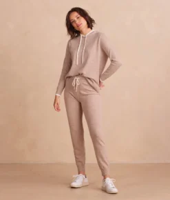 The Coziest Cashmere Blend Hoodie - Toffee & White Sand -Summer Salt Swim Store CashBlendHoodie ToffeeWhiteSand Front Full2