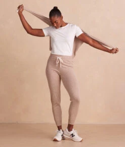 The Coziest Cashmere Blend Jogger - Toffee & White Sand -Summer Salt Swim Store CashBlendJogger ToffeeWhiteSand Front Full2