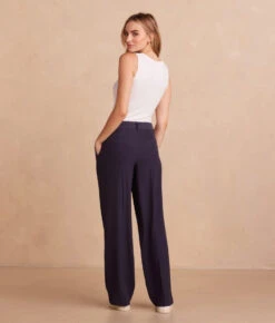 The Classic Pleat Straight Leg Trouser Pant - Midnight -Summer Salt Swim Store ClassicPleatStraightLegTrouserPant Midnight Back Full