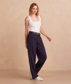 The Classic Pleat Straight Leg Trouser Pant - Midnight -Summer Salt Swim Store ClassicPleatStraightLegTrouserPant Midnight Side Full