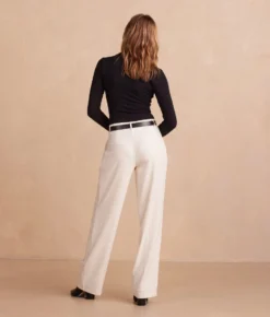 The Classic Pleat Straight Leg Trouser Pant - White Sand -Summer Salt Swim Store ClassicPleatStraightLegTrouserPant WhiteSand Back Full