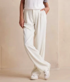 The Classic Pleat Straight Leg Trouser Pant - White Sand -Summer Salt Swim Store ClassicPleatStraightLegTrouserPant WhiteSand Front Crop