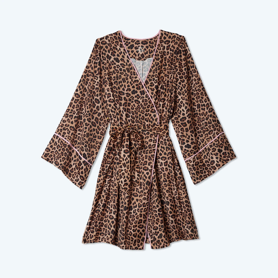 The Cloud 9 Silky Robe - Leopard & Pink Sky 1 The Cloud 9 Silky Robe - Leopard & Pink Sky