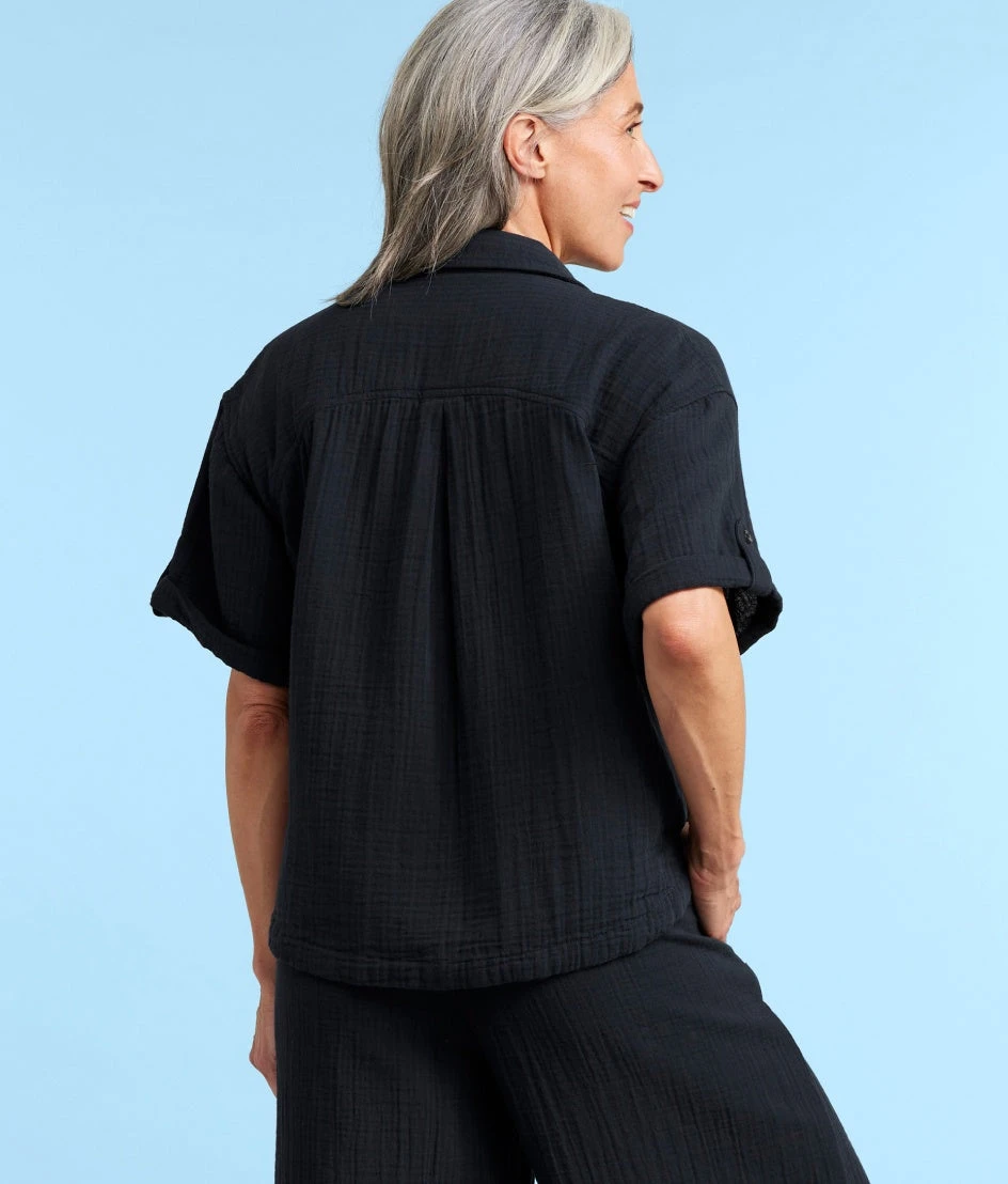 The Cloud Gauze Boxy Cropped Button-Up Shirt - Sea Urchin 2 The Cloud Gauze Boxy Cropped Button-Up Shirt - Sea Urchin - Image 2