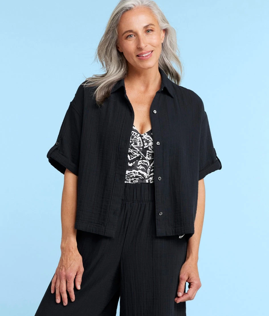 The Cloud Gauze Boxy Cropped Button-Up Shirt - Sea Urchin 1 The Cloud Gauze Boxy Cropped Button-Up Shirt - Sea Urchin