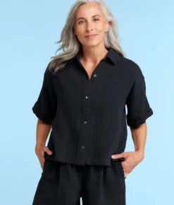 The Cloud Gauze Boxy Cropped Button-Up Shirt - Sea Urchin 6 The Cloud Gauze Boxy Cropped Button-Up Shirt - Sea Urchin -Summer Salt Swim Store CloudGauzeBoxyCroppedButton UpShirtSeaUrchinFront2