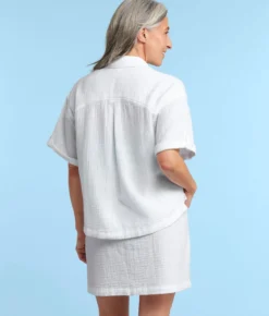 The Cloud Gauze Boxy Cropped Button-Up Shirt - White Sand 6 The Cloud Gauze Boxy Cropped Button-Up Shirt - White Sand -Summer Salt Swim Store CloudGauzeBoxyCroppedButton UpShirtWhiteSandBack1