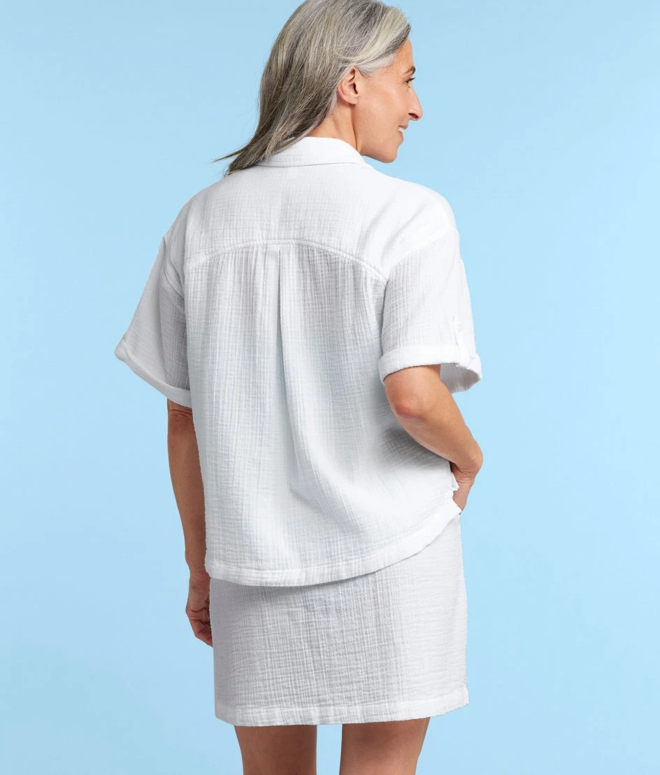 The Cloud Gauze Boxy Cropped Button-Up Shirt - White Sand 3 The Cloud Gauze Boxy Cropped Button-Up Shirt - White Sand - Image 3