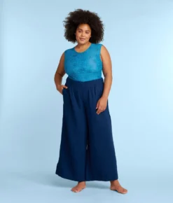 The Cloud Gauze Wide-Leg Pants - Deep Sea -Summer Salt Swim Store CloudGauzeWide LegPantsDeepSeaFront2