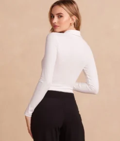 The Essential Long Sleeve Collared Bodysuit - White Sand -Summer Salt Swim Store CollaredBodysuits WhiteSand Back Crop