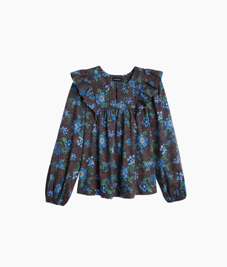 The Countryside Poplin Ruffle Blouse - Rustic Floral In Midnight 2 The Countryside Poplin Ruffle Blouse - Rustic Floral In Midnight - Image 2