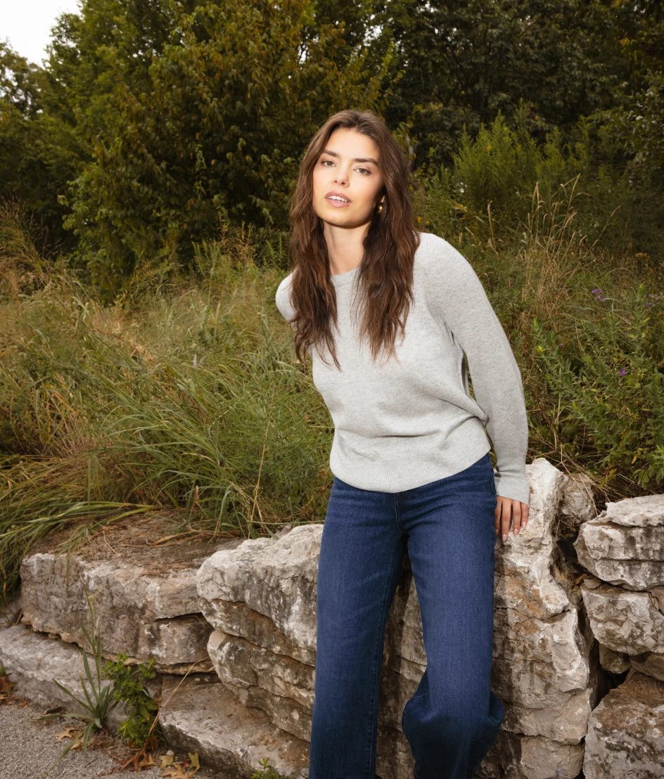 The Coziest Cashmere Blend Bishop-Sleeve Sweater - Wolf 4 The Coziest Cashmere Blend Bishop-Sleeve Sweater - Wolf - Image 4