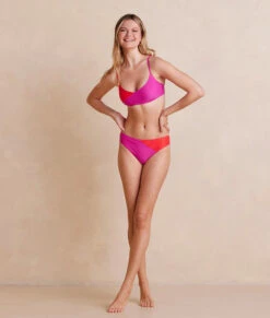 The Diagonal Mid Rise Bottom - Hibiscus & Grapefruit -Summer Salt Swim Store DiagonalMidRiseBottom Hibiscus Grapefruit Front Full