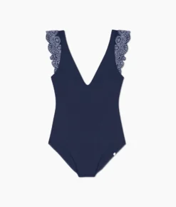 The Eyelet Ruffle Backflip - Deep Sea -Summer Salt Swim Store Eyelet Ruffle Backflip Deep Sea FLAT