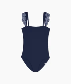 The Eyelet Ruffle Oasis - Deep Sea 5 The Eyelet Ruffle Oasis - Deep Sea -Summer Salt Swim Store Eyelet Ruffle Oasis Deep Sea Avorio Stitching FLAT