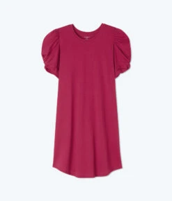 The Luxe Pima Twist-Sleeve T-Shirt Dress - Currant
