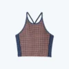 The High Neck Midi Sports Bra Tank - Gingham In Blue Mountain & Toffee