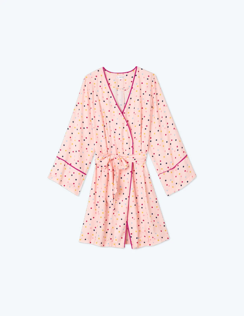 The Cloud 9 Silky Robe - Confetti Dot In Blush & Tangerine 1 The Cloud 9 Silky Robe - Confetti Dot In Blush & Tangerine