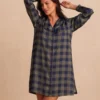 The Cloud 9 Boyfriend Sleep Shirt - Buffalo Check In Deep Sea & Gold