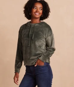 The Plush Velour Hoodie - Olive -Summer Salt Swim Store Front Crop ThePlushVelourHoodie Olive