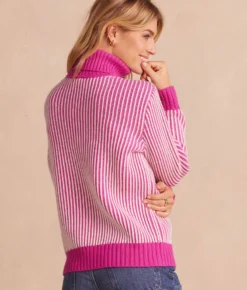 The Luxe Cashmere Blend Two-Tone Button Neck Sweater - Hibiscus & Dune
